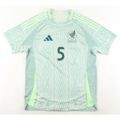 Light green mint patterned Johan Vasquez signed Mexico jersey with number 5, authentic Adidas collectible