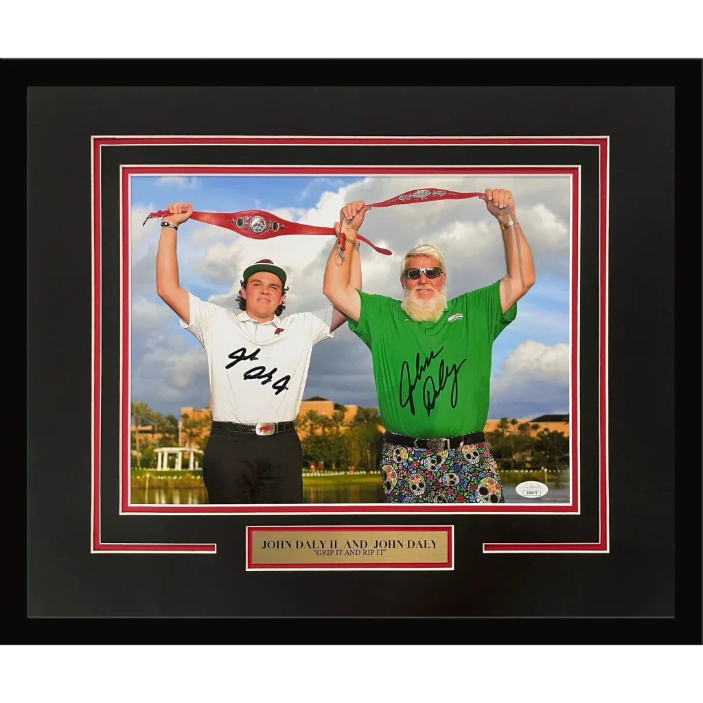 John Daly red and white championship belt in deluxe framed 11x14 photo