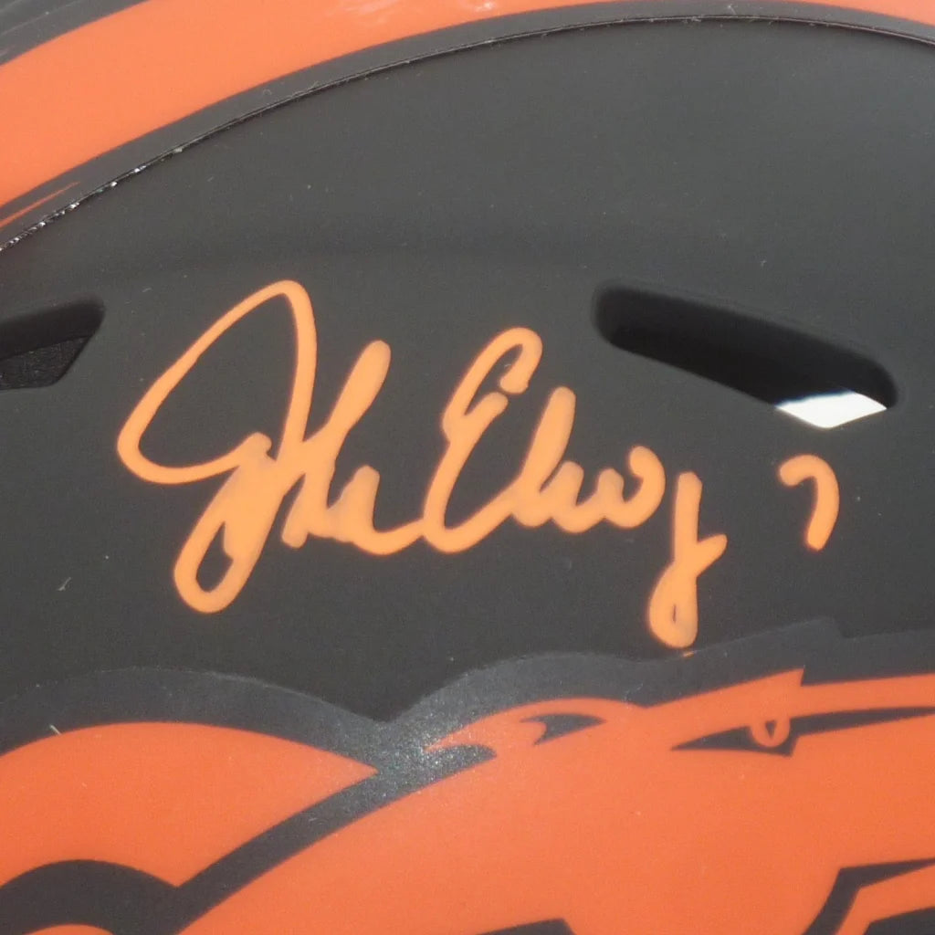 John Elway autographed Denver Broncos mini helmet in black and orange