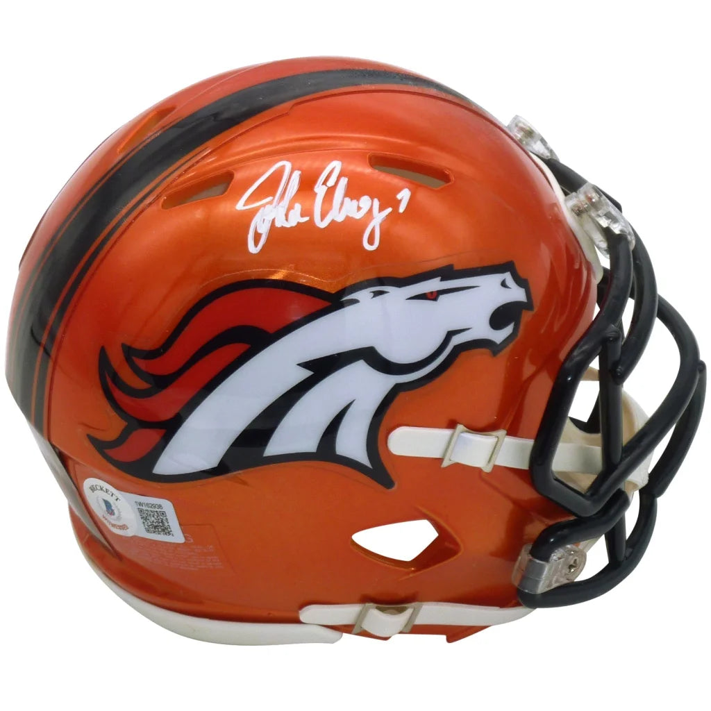 John Elway autographed Denver Broncos mini helmet with horse logo