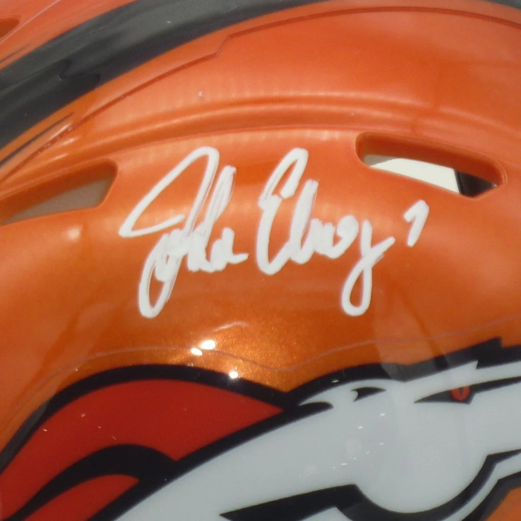 John Elway autographed Denver Broncos mini helmet with orange design