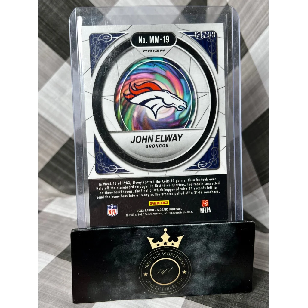 Rare John Elway Panini Mosaic Blue Broncos card in case