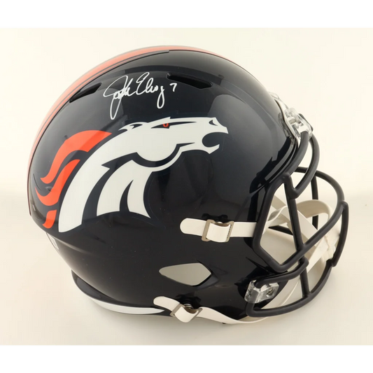 John Elway signed glossy black Denver Broncos helmet with horse logo
