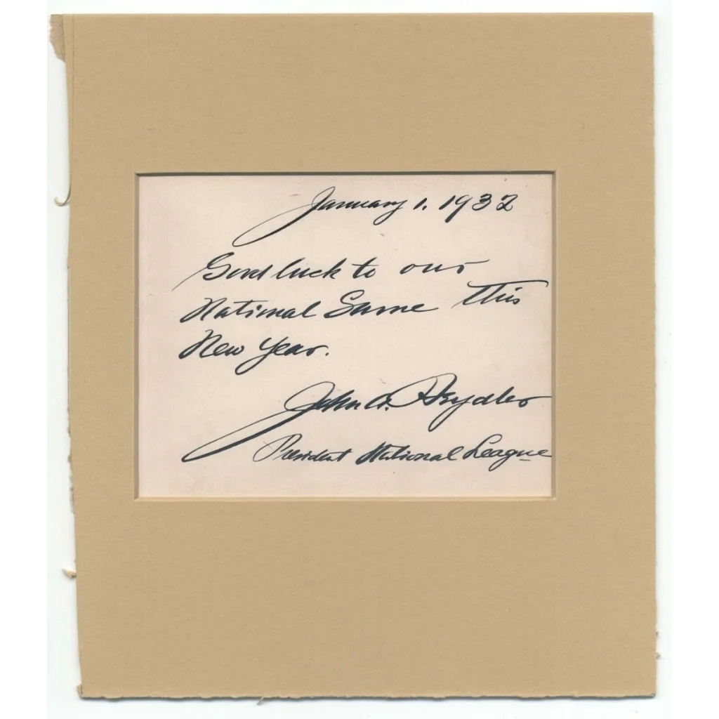 John Heydler signed letter with JSA LOA and 1938 baseball card