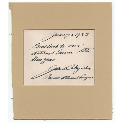 John Heydler signed letter with JSA LOA and 1938 baseball card