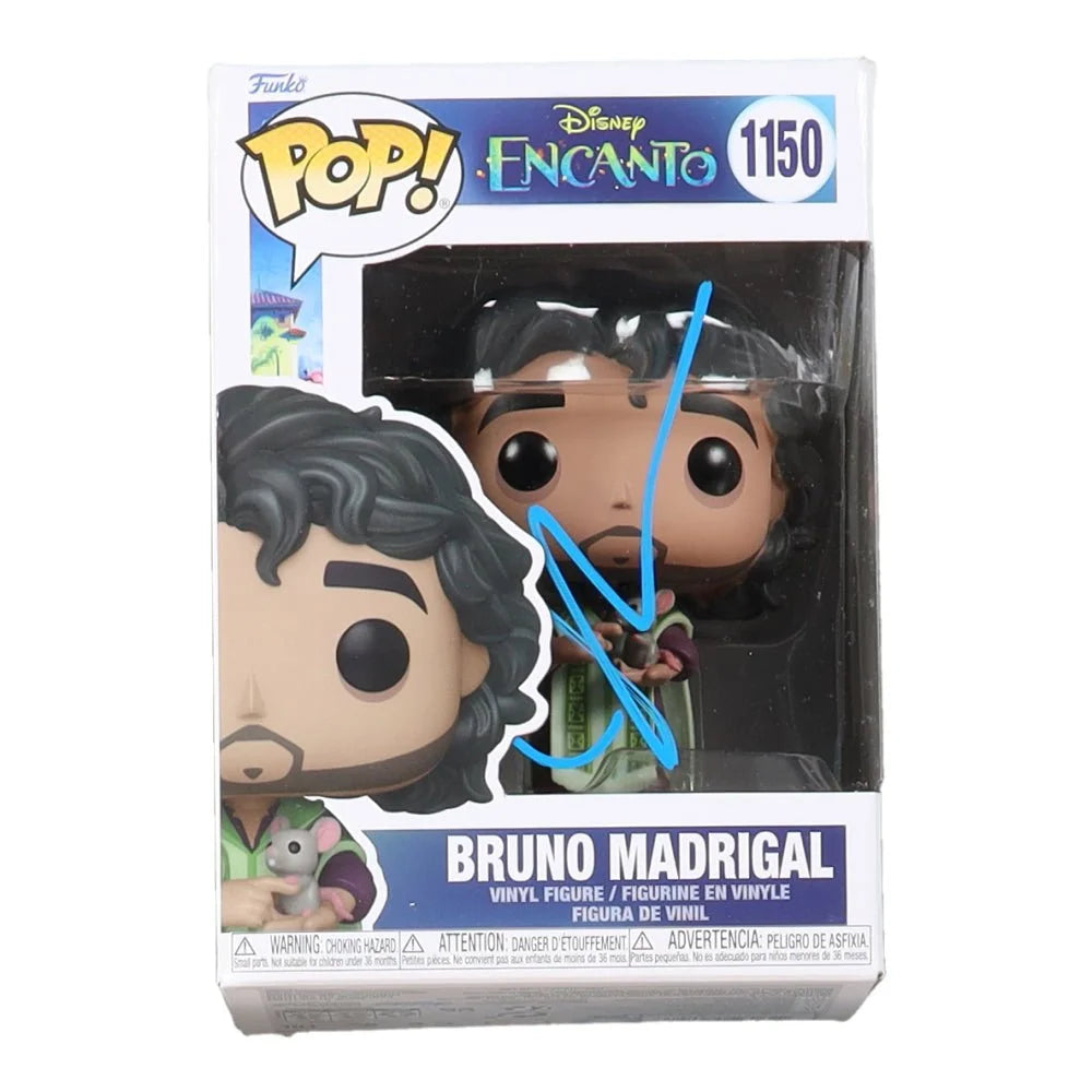 John Leguizamo signed Bruno Madrigal Funko Pop Disney collectible with blue signature on window