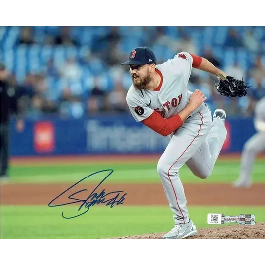Autographed John Schreiber Boston Red Sox action photo with COA featuring pitcher in action