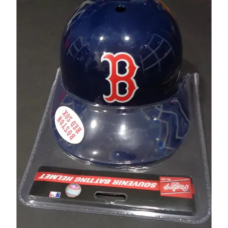 Blue Boston Red Sox souvenir batting helmet in clear packaging for John Schreiber Boston memorabilia