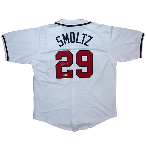 John Smoltz autographed Atlanta white #29 jersey with Smoltz 29 in red