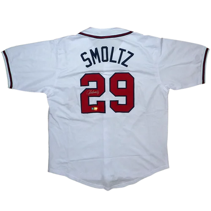 John Smoltz autographed Atlanta white #29 jersey with Smoltz 29 in red