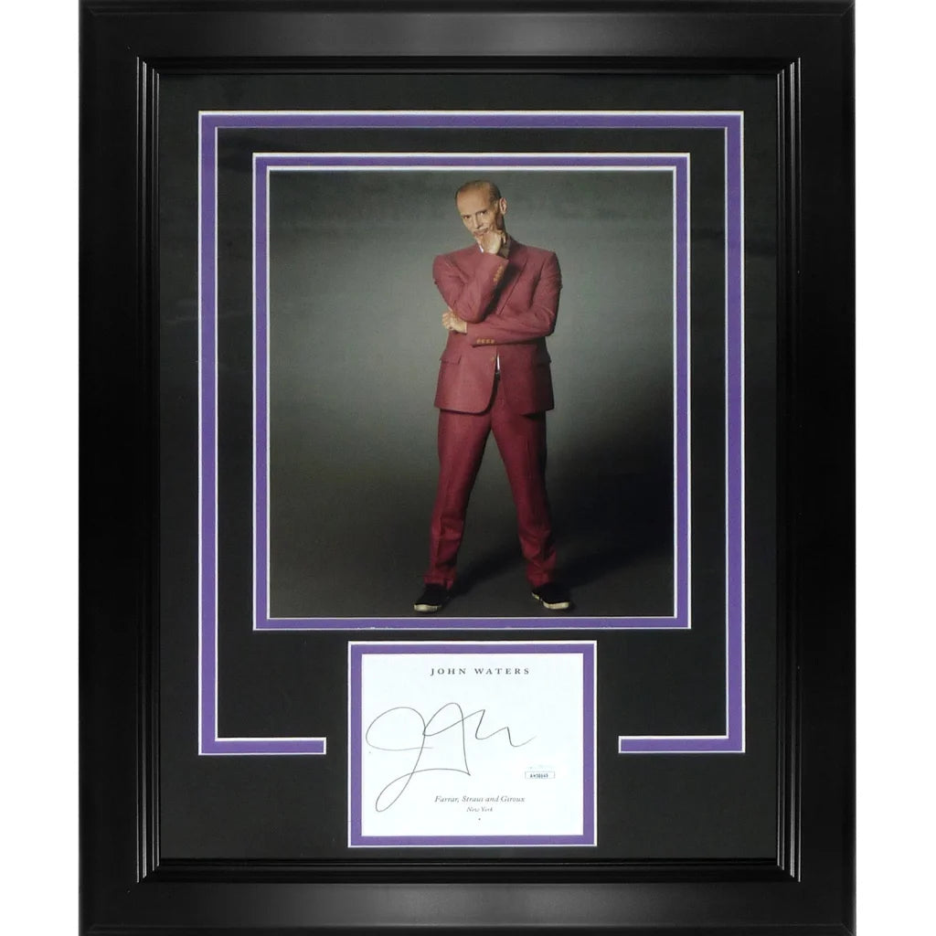 John Waters autographed movie signature series frame with purple matting