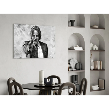 Black and white John Wick Keanu Reeves wall art print on canvas