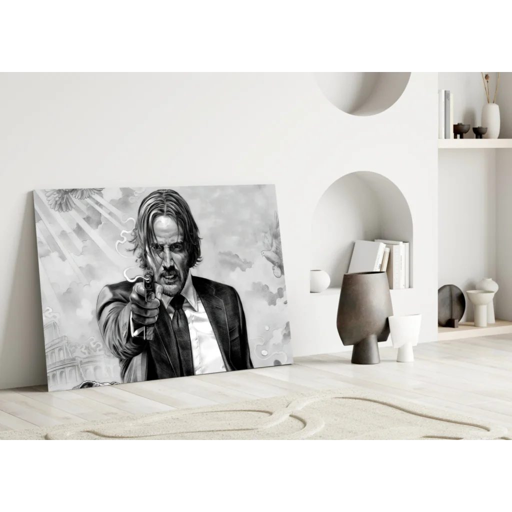 Black and white John Wick canvas wall art print