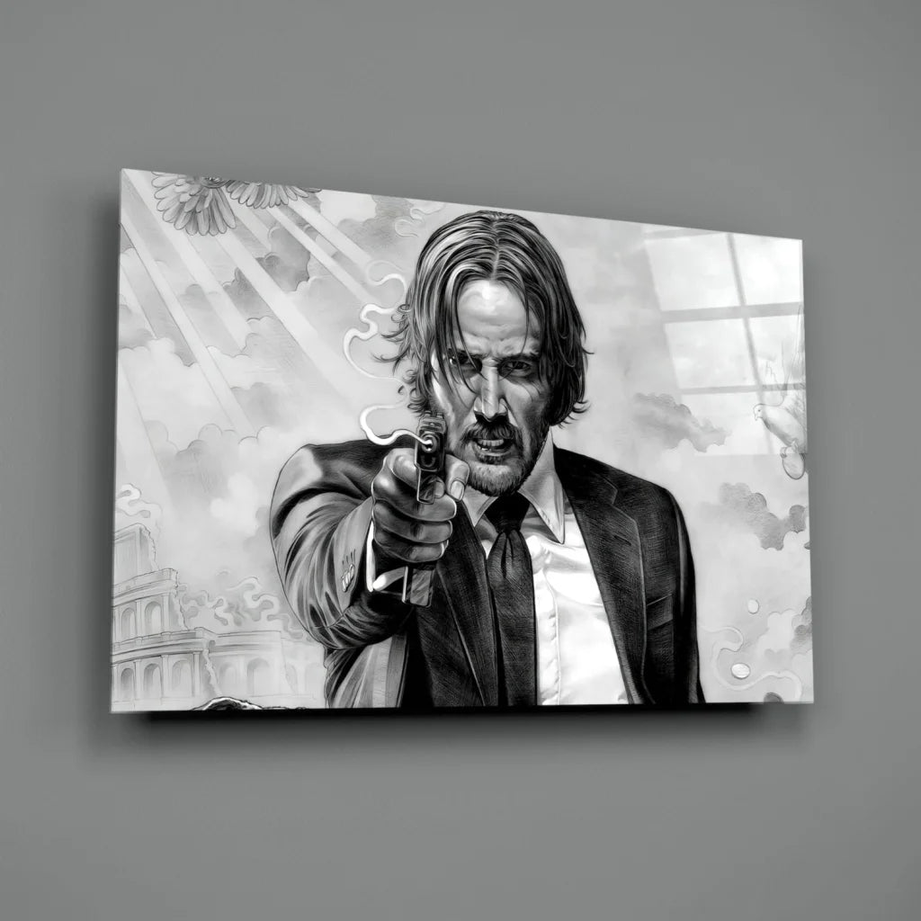 Black and white John Wick canvas wall art print