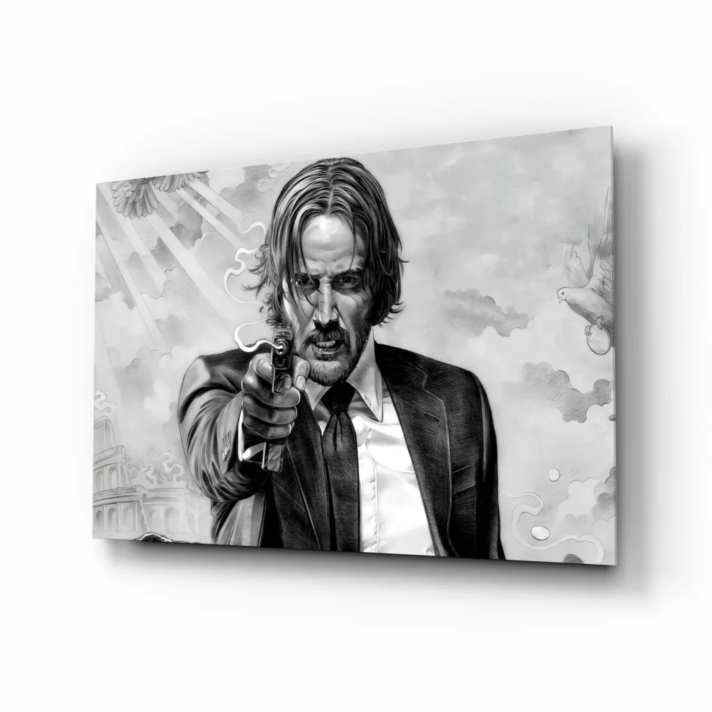 Black and white John Wick poster canvas wall art print