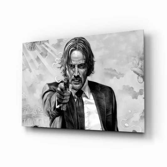 Black and white John Wick poster canvas wall art print