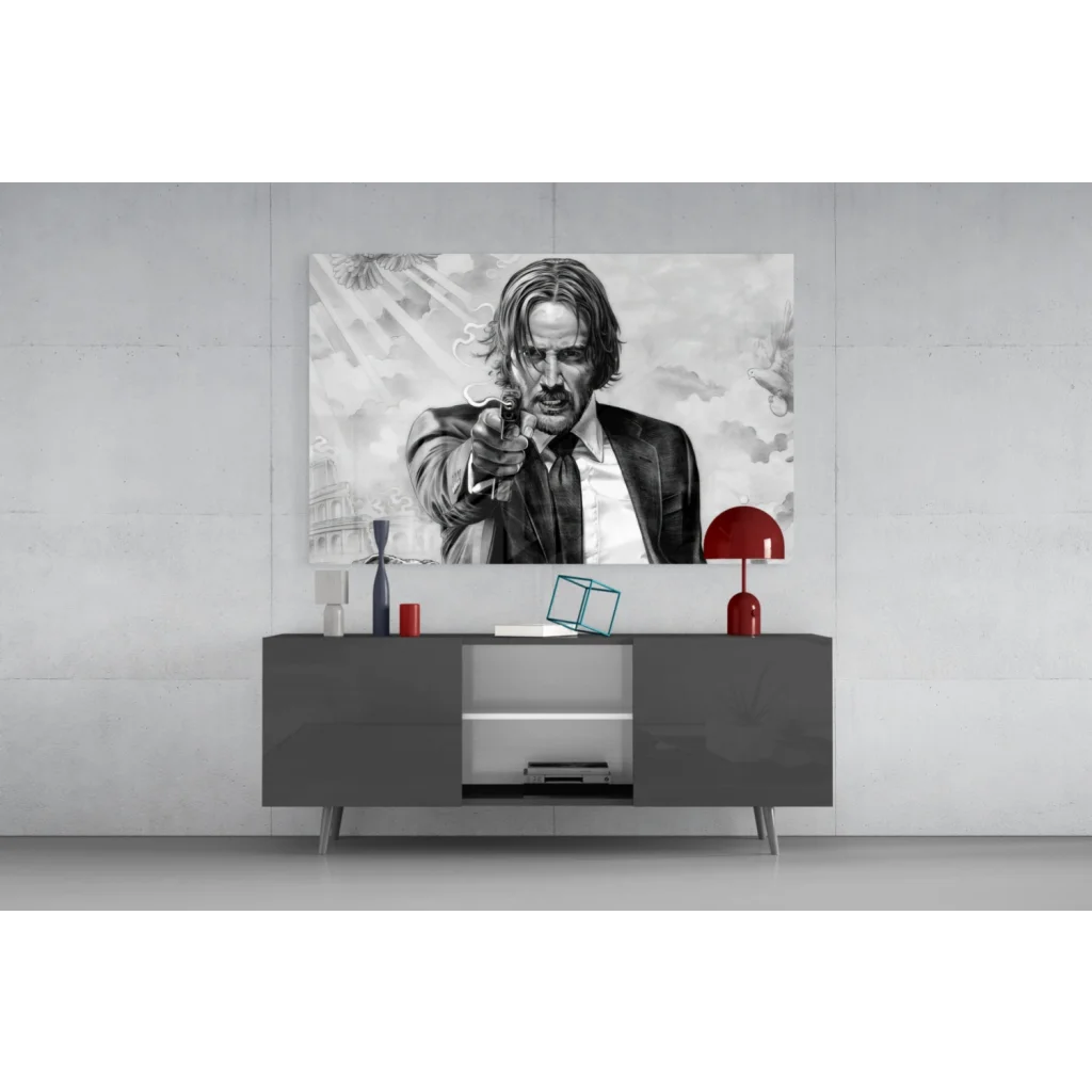 Black Assistant: Black and white John Wick poster canvas wall art print