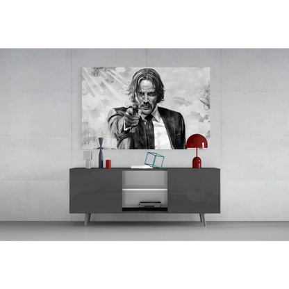 Black Assistant: Black and white John Wick poster canvas wall art print