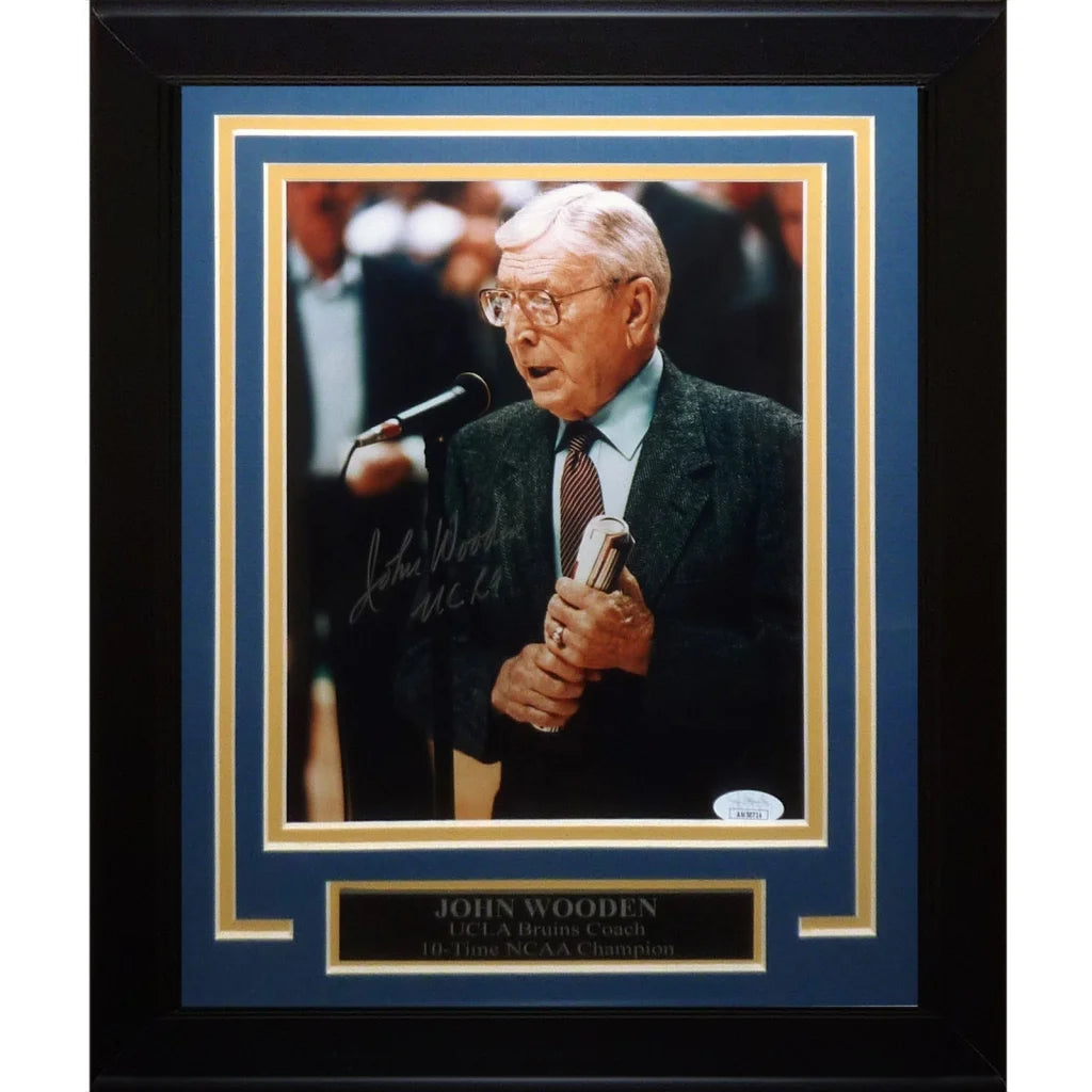 John Wooden autographed UCLA Bruins 8x10 photo in black frame