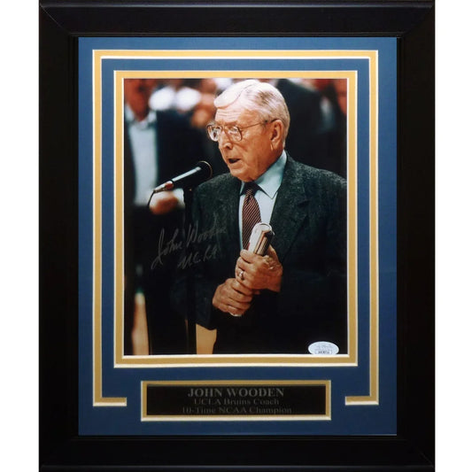 John Wooden autographed UCLA Bruins 8x10 photo in black frame