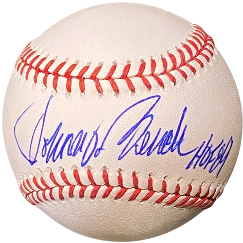Johnny Bench autographed MLB baseball with red stitching and blue signature