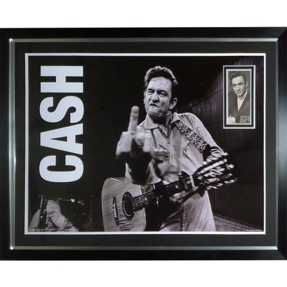 Framed Johnny Cash music poster deluxe with autograph, dynamic pose