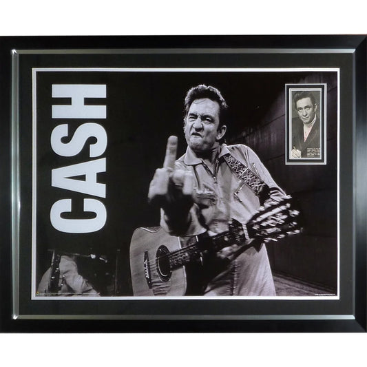 Framed Johnny Cash music poster deluxe with autograph, dynamic pose