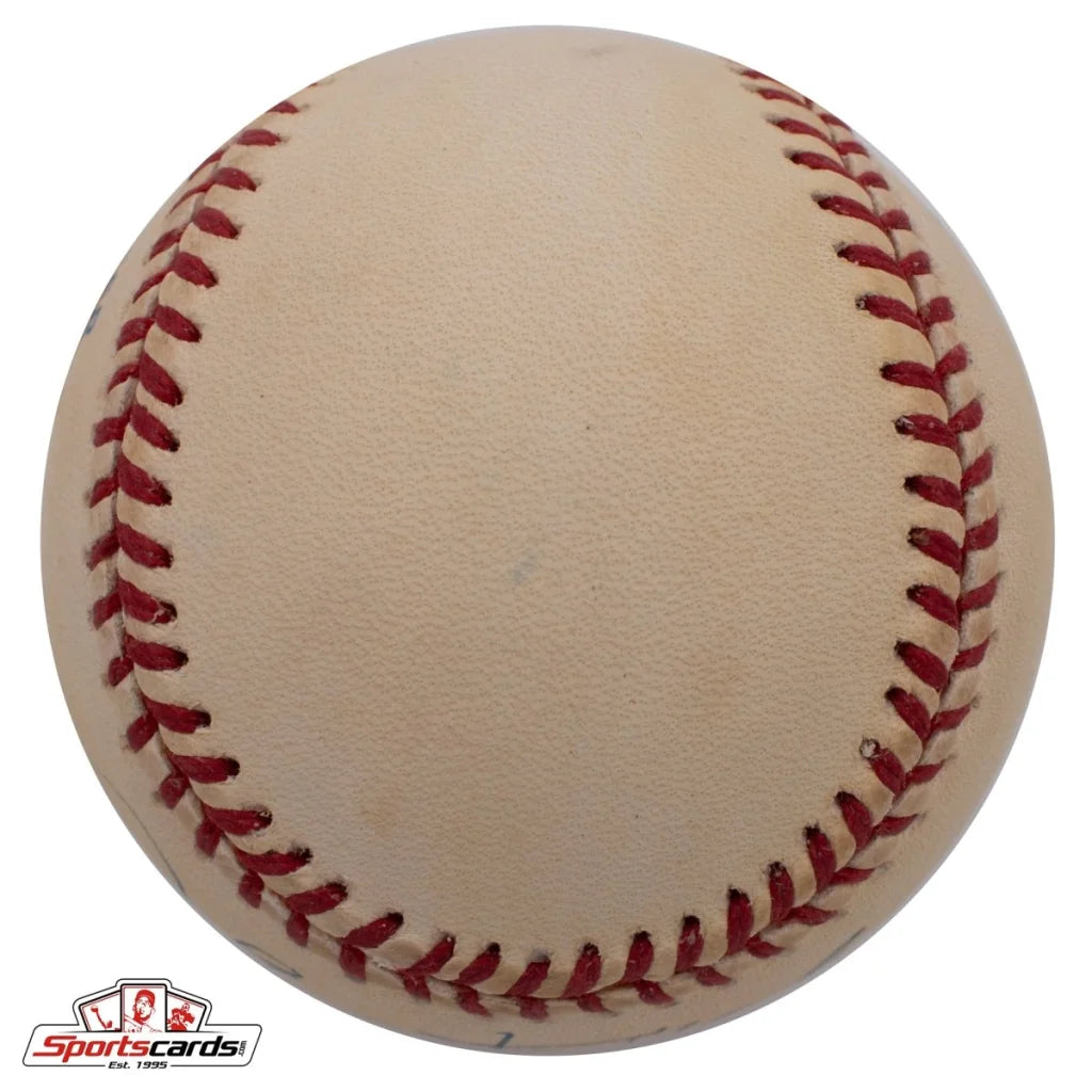 Classic Johnny Kucks signed baseball with red stitching and Beckett BAS