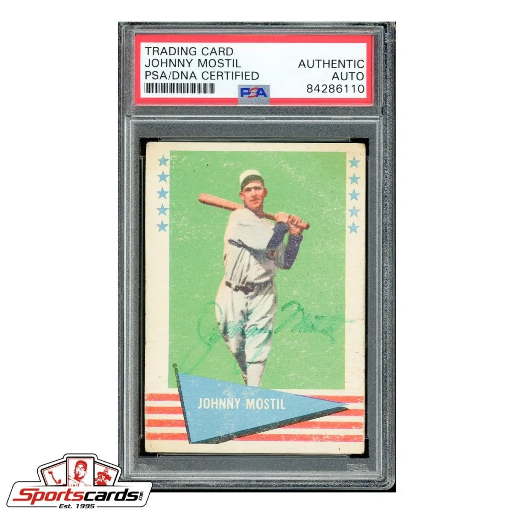 Rare 1960s Johnny Mostil baseball card, green border, stars, blue uniform