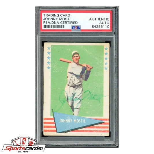 Rare 1960s Johnny Mostil baseball card, green border, stars, blue uniform