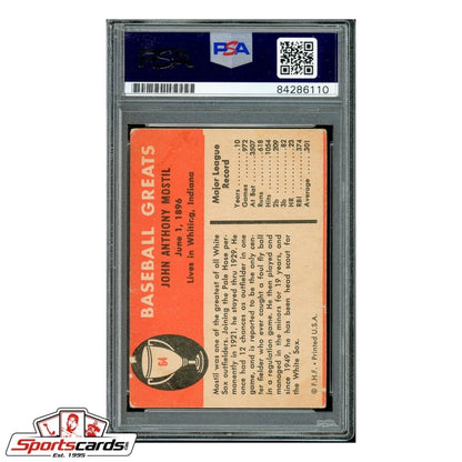 Vintage 1960s Johnny Mostil baseball card with green border and stats