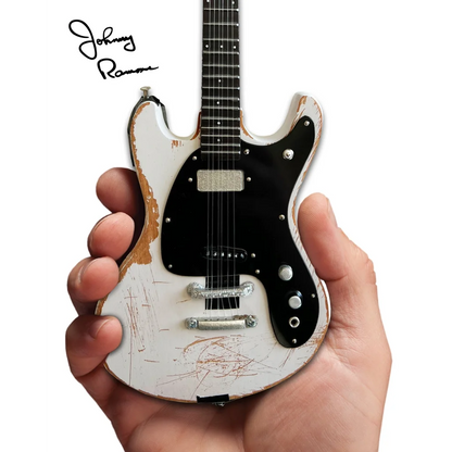 Johnny Ramone Axe Heaven mini guitar with distressed finish and adjustable A-frame stand