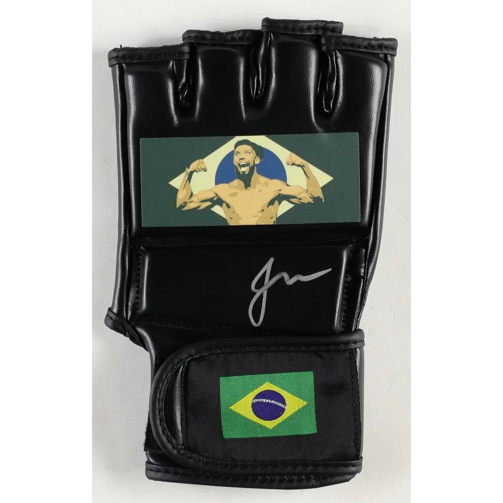 Black MMA glove with Brazilian flag designs and Johnny Walker autograph for MMA custom fans