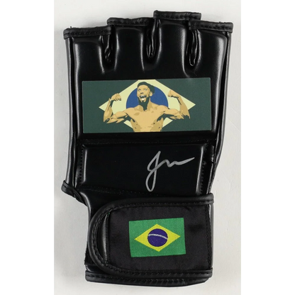 Black MMA glove with Brazilian flag designs and Johnny Walker autograph for MMA custom fans