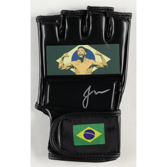 Black MMA glove with Brazilian flag designs and Johnny Walker autograph for MMA custom fans
