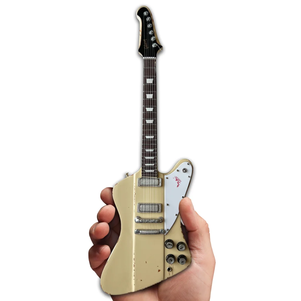 Gold and black Gibson Firebird scale mini guitar by Axe Heaven, Johnny Winter replica