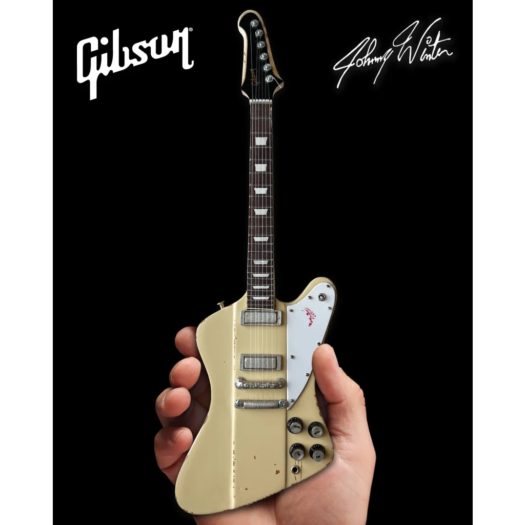 Axe Heaven Johnny Winter scale mini guitar Firebird replica in cream black