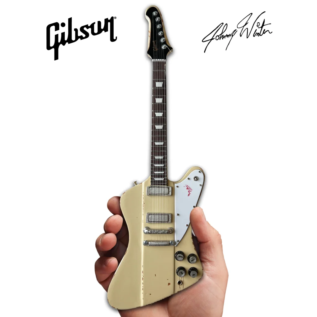 Axe Heaven Johnny Winter scale mini guitar Firebird replica in cream black