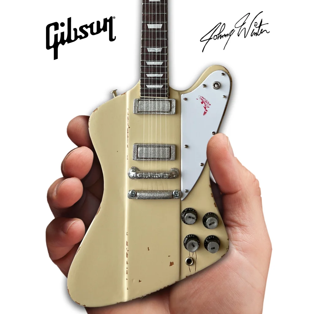 Axe Heaven Johnny Winter scale mini guitar Firebird replica in cream