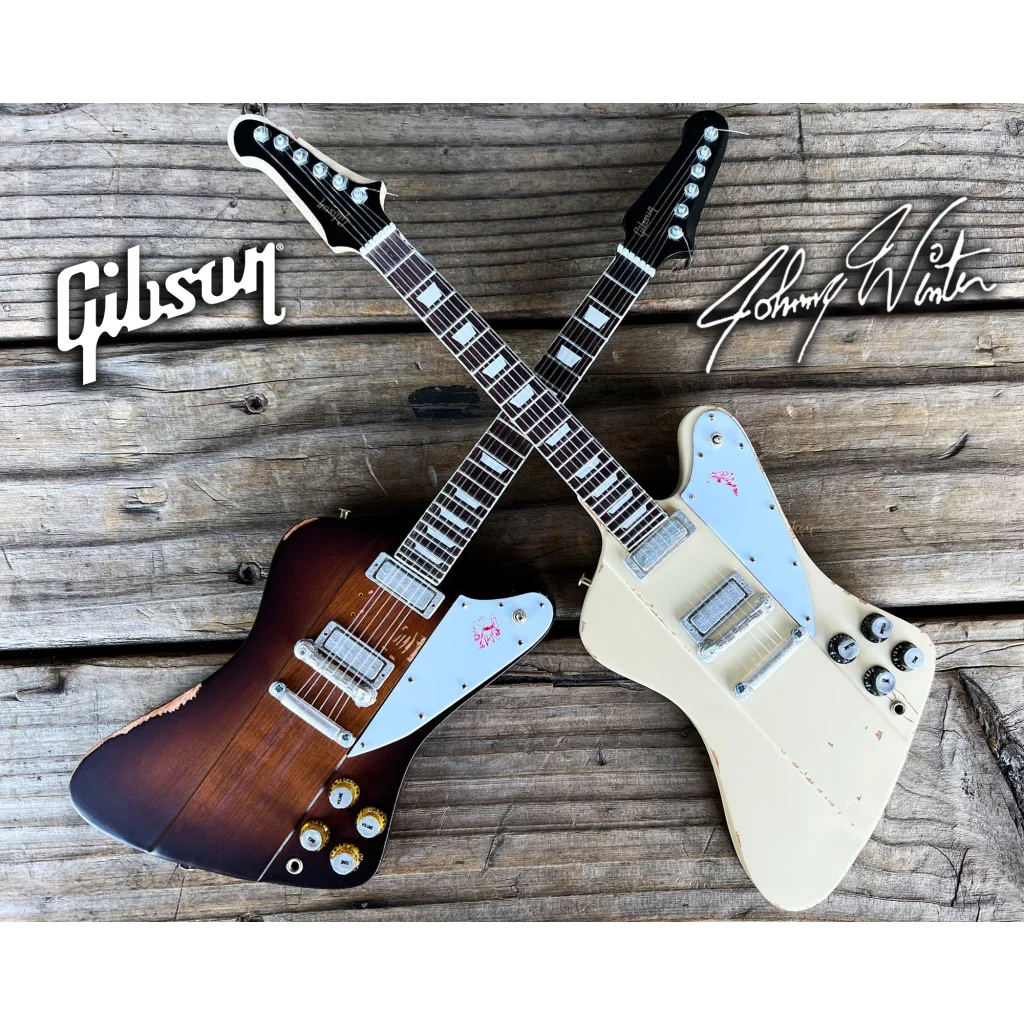 Axe Heaven Johnny Winter miniature guitars double neck set with sunburst Gibson