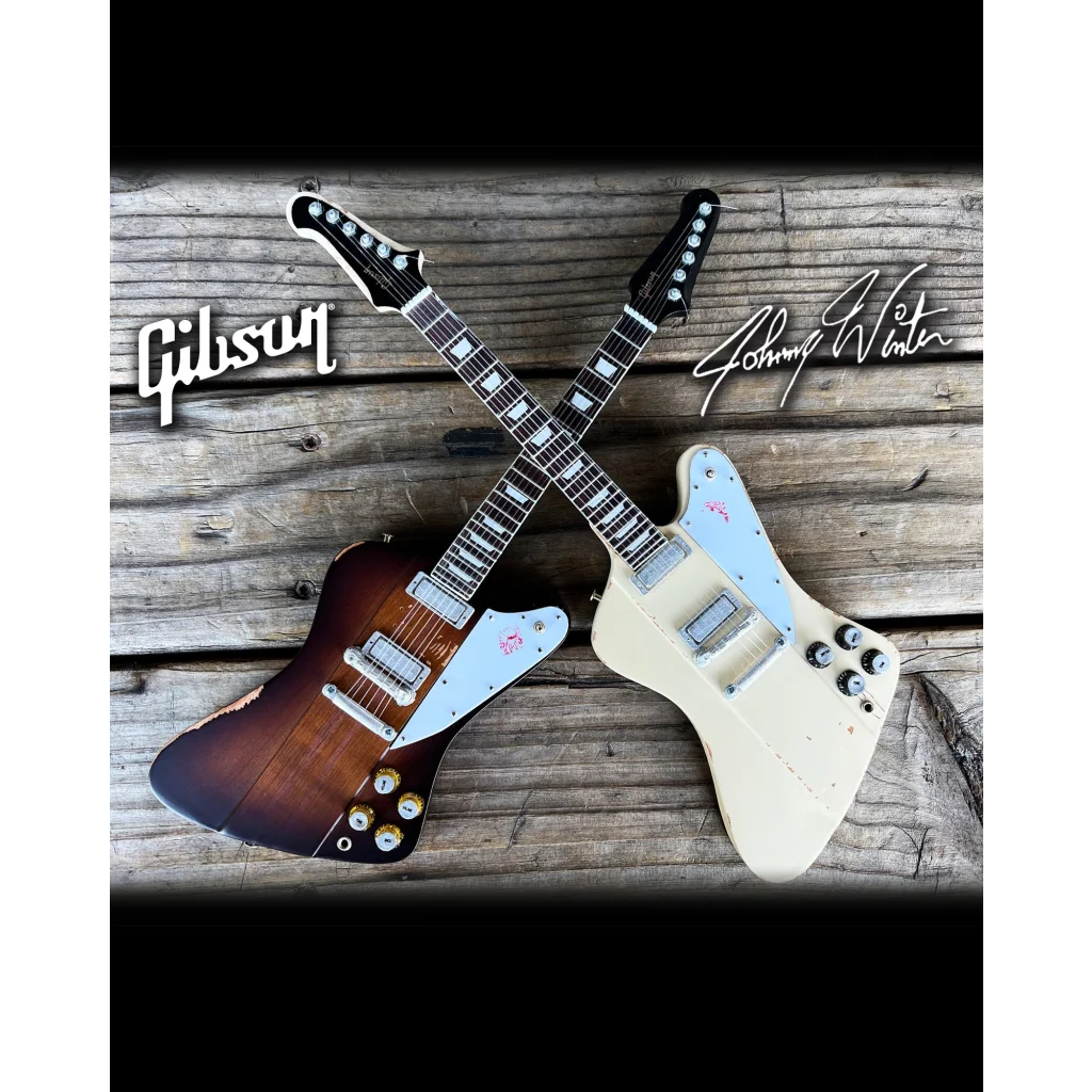 Johnny Winter Axe Heaven miniature guitars double neck set with sunburst Gibson Firebird