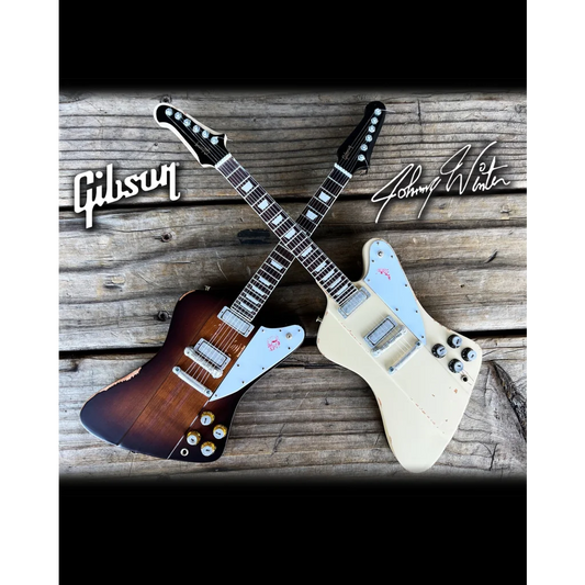 Johnny Winter Axe Heaven miniature guitars double neck set with sunburst Gibson Firebird