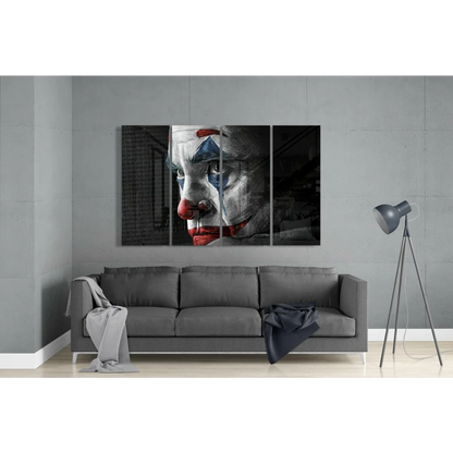 Joker Clown black and white triptych wall art with bold red accents