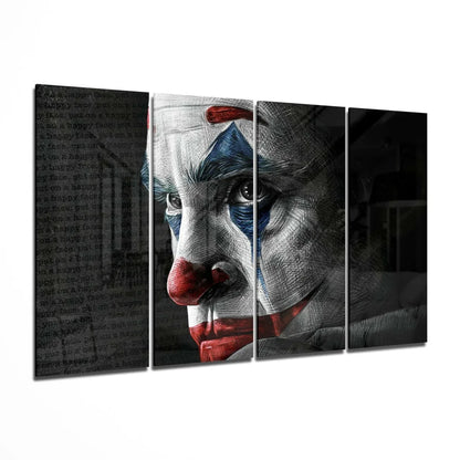 Joker clown four-panel wall art with bold red accents