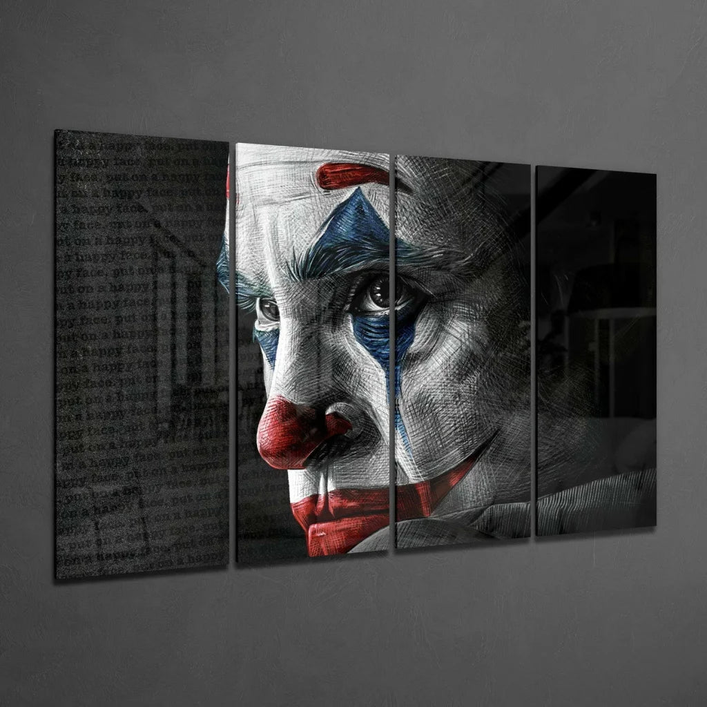 Joker clown multi panel wall art with bold red accents