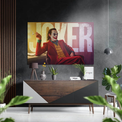 Vibrant Joker movie poster on brushed aluminium dibond wall art