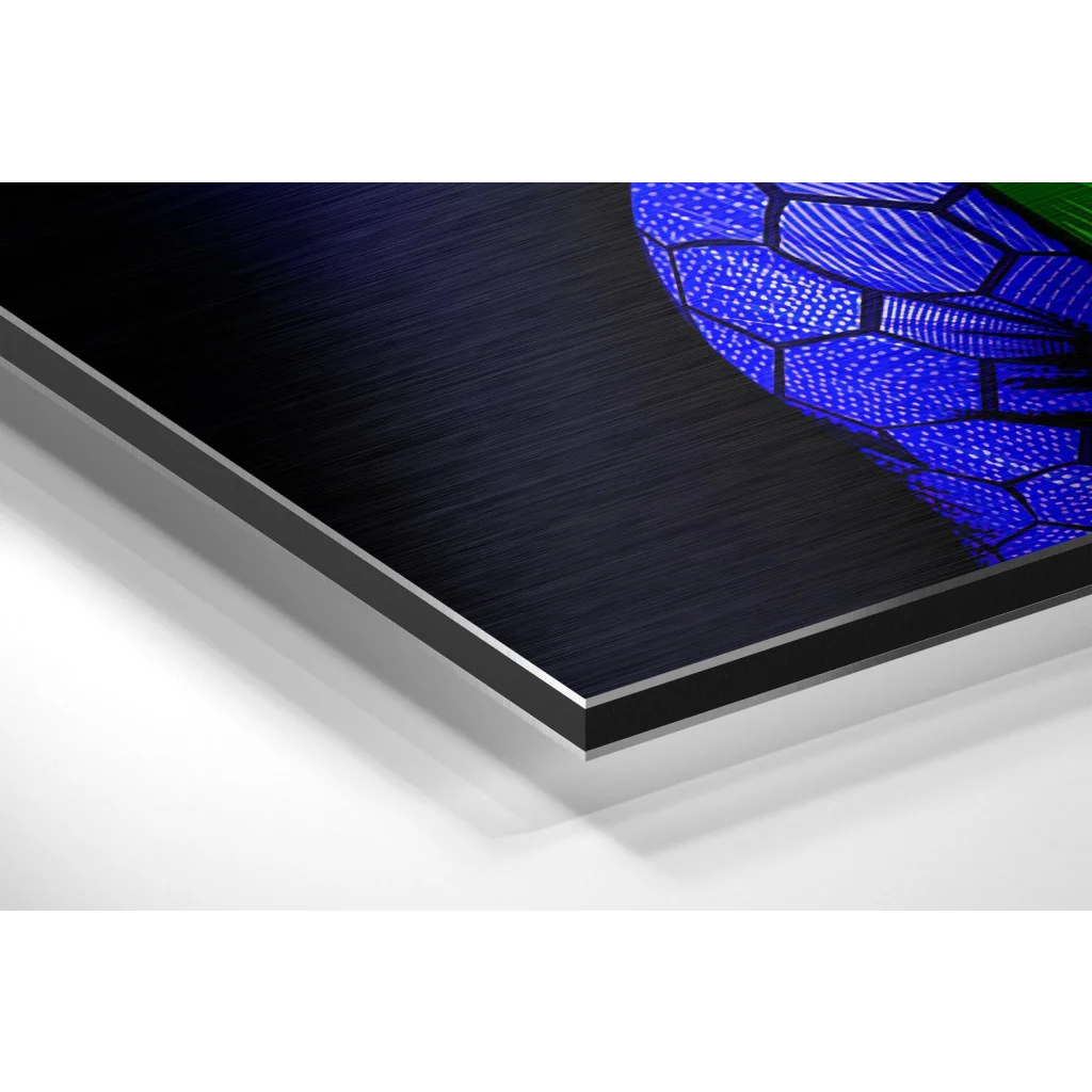 Stunning Joker blue stained-glass art on brushed aluminium dibond panel
