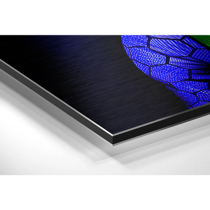 Stunning Joker blue stained-glass art on brushed aluminium dibond panel