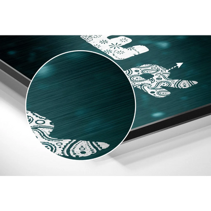 Teal brushed aluminium dibond with white paisley floral art