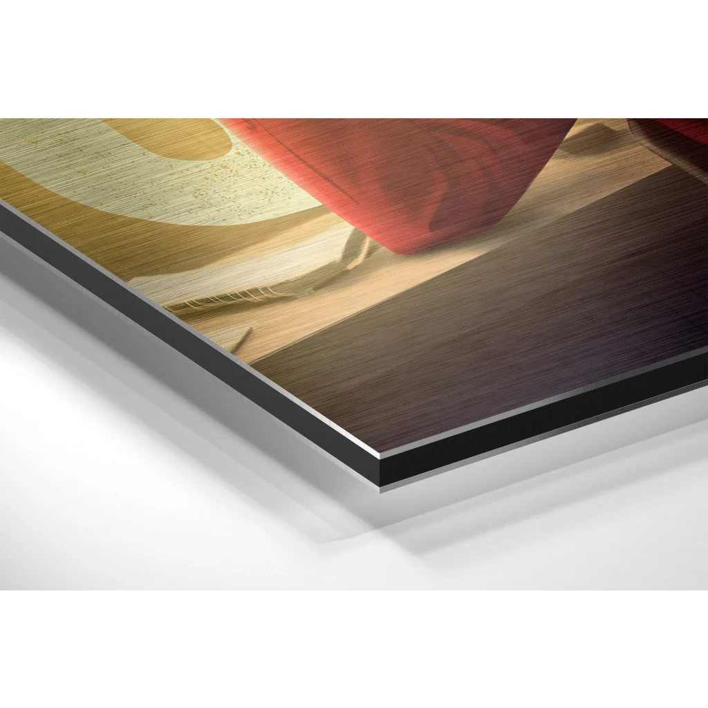 Glass Wall Art Stunning brushed aluminium dibond wall art with warm abstract tones